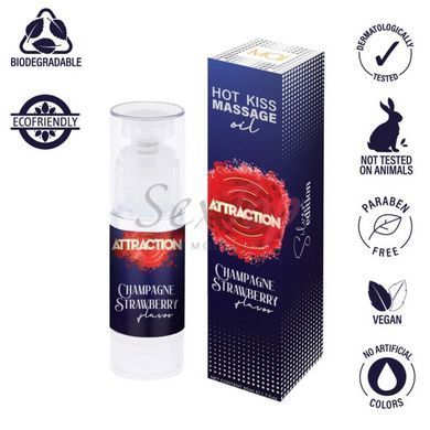 Їстівна масажна олія MAI Attraction Champagne Strawberry Hot Kiss (50 мл) - фото товару 3