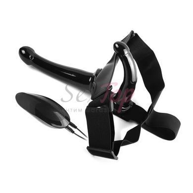 Страпон для анально-вагинальной стимуляции двойной с вибрацией Magic Unisex Vibrating Strap-On Dildo черный &mdash;  фото товара 4