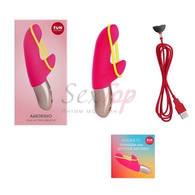 Мінівібратор-кролик зі стимулювальною стрічкою Fun Factory AMORINO pink/neon yellow, стрічка знімна - фото товару 4