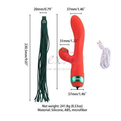 Вибратор-кролик с флоггером LOCKINK SEVANDA Whip Vibrating Massage Wand - Red & Green &mdash;  фото товара 8