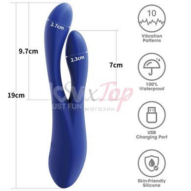 Вібратор подвійний з відростком для клітора синій Lovetoy LAllure Pulse - фото товару 2