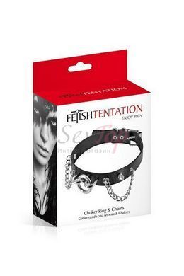 Нашийник ланцюжками, шипами і кільцем Fetish Tentation Choker Rings and Chains, екошкіра - фото товару 2
