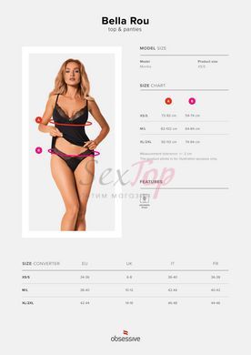Топ та трусики Obsessive Bella Rou top & panties XL/2XL, топ, трусики - фото товару 5