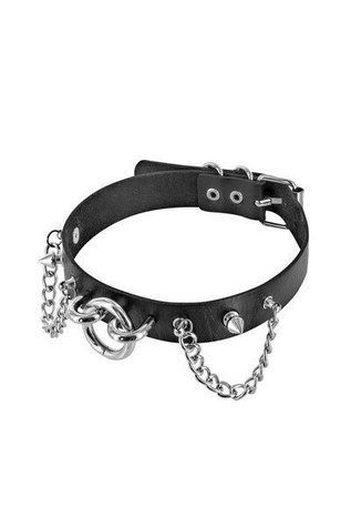 Ошейник цепочками, шипами и кольцом Fetish Tentation Choker Rings and Chains, экокожа &mdash;  фото товара 1