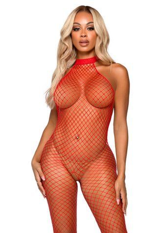 Еротичний сітчастий бодістокінг Leg Avenue Racer neck bodystocking Red - фото товару 1