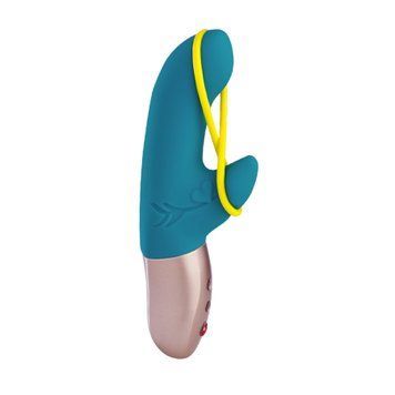Мини вибратор-кролик со стимулирующей лентой Fun Factory AMORINO petrol/neon yellow, лента съемная,  - 1