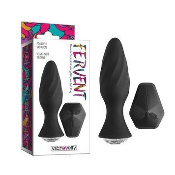 Анальна вібропробка з каменем та пультом дистанційного керування Fervent Remote Control Vibrating Silicone Butt Plug чорного кольору, Черный - 1