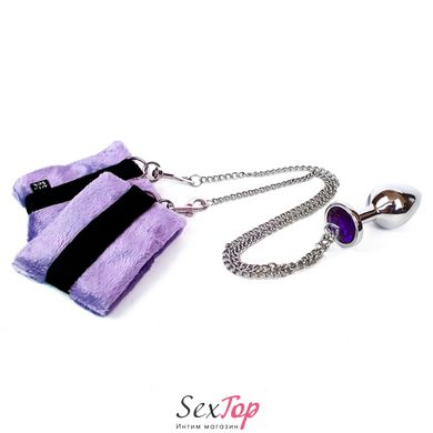 Наручники з металевою анальною пробкою Art of Sex Handcuffs with Metal Anal Plug size M Purple SO6183 фото