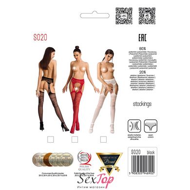 Эротические колготки-бодистокинг Passion S020 red, имитация ажурных чулок с высоким поясом PSS020R фото