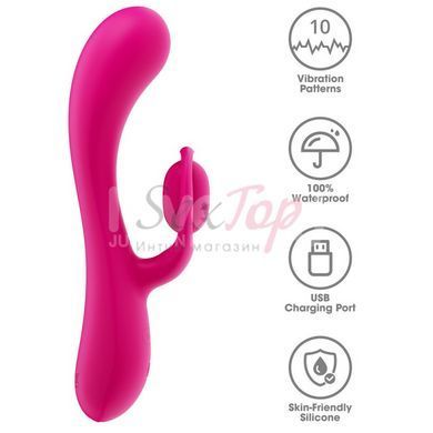 Вібратор подвійний з відростком для клітора рожевий Lovetoy LAllure Orbit - фото товару 6