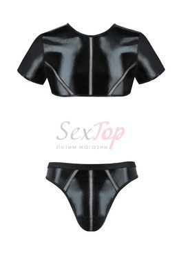 Комплект чоловічої білизни під латекс Passion 057 SET PETER XXL/XXXL Black, кроп-топ, стринги - фото товару 3