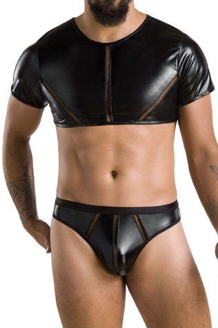 Комплект мужского белья под латекс Passion 057 Set Peter XXL/XXXL Black, кроп-топ, стринги &mdash;  фото товара 1