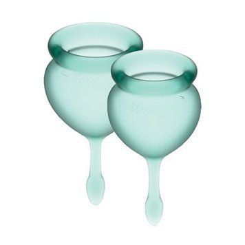 Набор менструальных чаш Satisfyer Feel Good (dark green), 15мл и 20мл, мешочек для хранения,  - 1