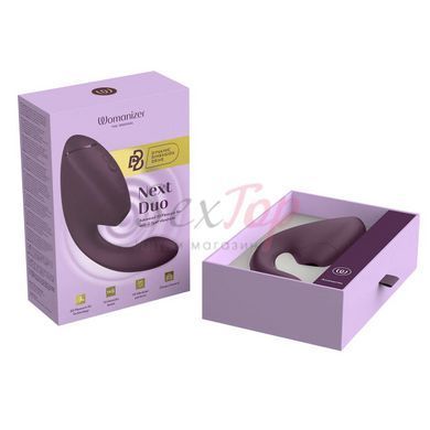 Подвійний вакуумний кліторальний стимулятор з вібрацією Womanizer Next Duo - Dark Purple - фото товару 12