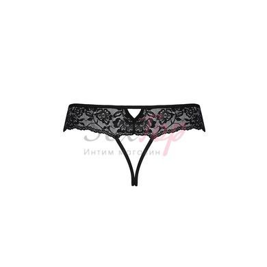 Мереживні стрінги з доступом Passion SENIA THONG S/M, black - фото товару 6