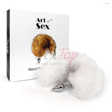 Металлическая анальная пробка с хвостом из натурального меха Art of Sex size M White fox &mdash;  фото товара 5