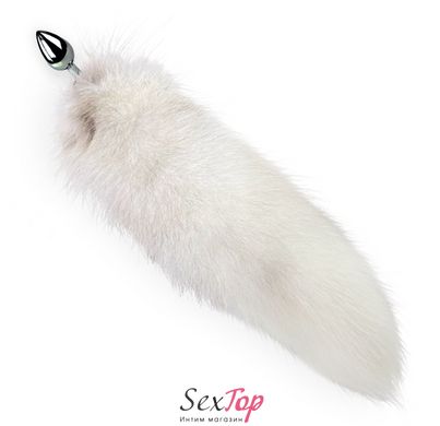Металлическая анальная пробка с хвостом из натурального меха Art of Sex size M White fox SO6184 фото