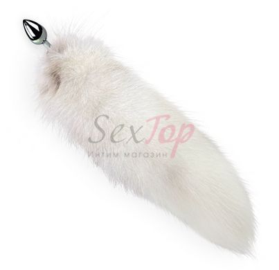 Металлическая анальная пробка с хвостом из натурального меха Art of Sex size M White fox &mdash;  фото товара 3