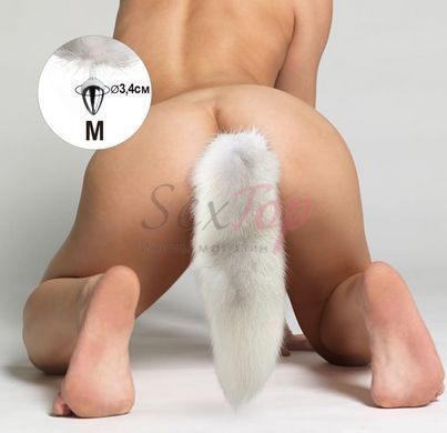 Металлическая анальная пробка с хвостом из натурального меха Art of Sex size M White fox &mdash;  фото товара 4