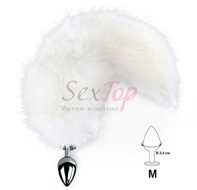 Металлическая анальная пробка с хвостом из натурального меха Art of Sex size M White fox &mdash;  фото товара 2