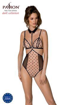 Боди с открытой грудью Passion DOMINICA BODY XXL/XXXL beige, воротник-чокер, корсет,  - 1