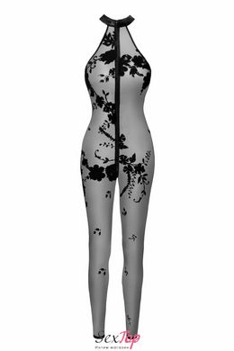 Бодістокінг Noir Handmade F315 Ego flocked mesh halter catsuit - L SX0329 фото