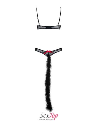 Эротический костюм гепарда Obsessive Gepardina 3 pcs costume L/XL, черный, меховая отделка, монокини SO7277 фото