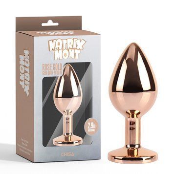 Анальна алюмінієва пробка золотиста з різнокольоровим кристалом Chisa Rose Gold Gem розмір M - фото товару 1
