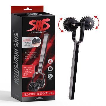 Колесо Вартенберга БДСМ черного цвета Chisa Row Double Pinwheel, Черный - 1