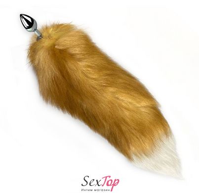 Металева анальна пробка з хвостом із натурального хутра Art of Sex size M Red fox SO6185 фото