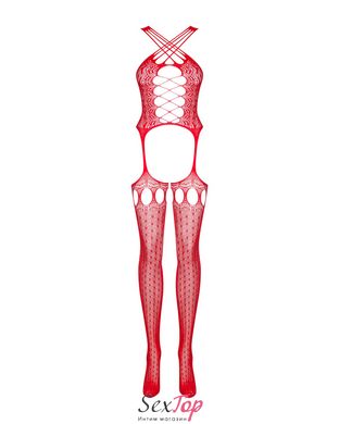 Бодістокінг Obsessive Bodystocking G313 S/M/L red, шнурівка, геометричний декор SO7238 фото