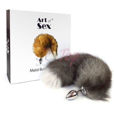 Металлическая анальная пробка с хвостом из натурального меха Art of Sex size M Artctic fox &mdash;  фото товара 4