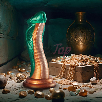 Фалоімітатор для фістингу на присосці зелено-золотистий Epic Python Dildo Cobra, Зелений - 7