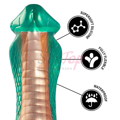 Фалоімітатор для фістингу на присосці зелено-золотистий Epic Python Dildo Cobra, Зелений - 5