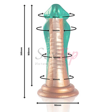 Фалоімітатор для фістингу на присосці зелено-золотистий Epic Python Dildo Cobra, Зелений - 8