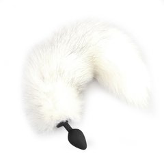 Силиконовая анальная пробка с хвостом из натурального меха Art of Sex size M White fox SO6187 фото