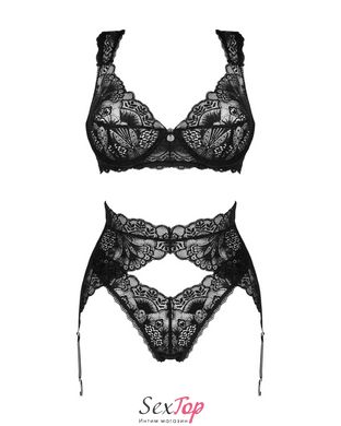 Комплект білизни Obsessive Donna Dream 3-pcs set M/L Black, бюстгальтер, стрінги, пояс для панчіх SO8637 фото