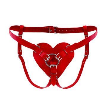 Трусики Серце для страпону з натуральної шкіри Feral Feelings - Hearts Strap-on Belt Red,  - 1