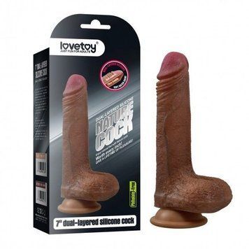 Реалистичный фаллоимитатор из киберкожи на присоске Lovetoy, Коричневый - 1