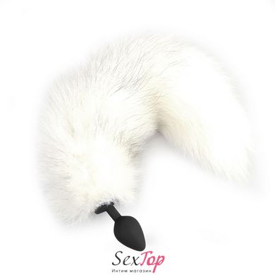 Силіконова анальна пробка з хвостом із натурального хутра Art of Sex size M White fox SO6187 фото