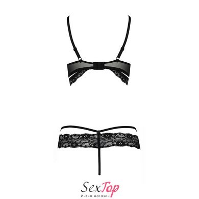 Комплект белья SARIA SET OpenBra black XXL/XXXL - Passion Exclusive: стрэпы: откртый лиф, стринги PS25003 фото