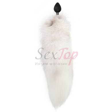 Силиконовая анальная пробка с хвостом из натурального меха Art of Sex size M White fox &mdash;  фото товара 2