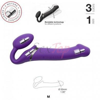 Безремневой страпон с вибрацией Strap-On-Me Vibrating Violet M диаметр 3,3см, пульт ДУ, регулируемый &mdash;  фото товара 2