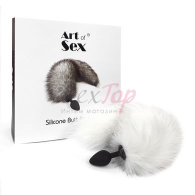 Силиконовая анальная пробка с хвостом из натурального меха Art of Sex size M White fox &mdash;  фото товара 5
