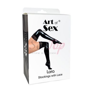 Сексуальні вінілові панчохи Art of Sex - Lora з мереживом, розмір M, колір чорний - фото товару 3