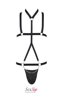 Комплект мужского белья из стреп Passion 039 Set Andrew S/M Black, стринги, шлейка SO7589 фото