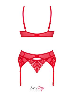 Комплект Obsessive Ingridia 3-pcs set XS/S, червоний, бюстгальтер, стрінги, пояс - SO9034