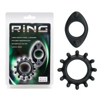 Эрекционные кольца на член разной формы черного цвета Baile Power Enhancer Cock Rings 2 штуки, Черный - 1
