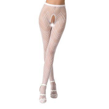 Эротические колготки-бодистокинг Passion S010 white, с доступом, геометрический рисунок, Белый - 1