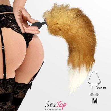 Силіконова анальна пробка з хвостом із натурального хутра Art of Sex size M Red fox SO6188 фото